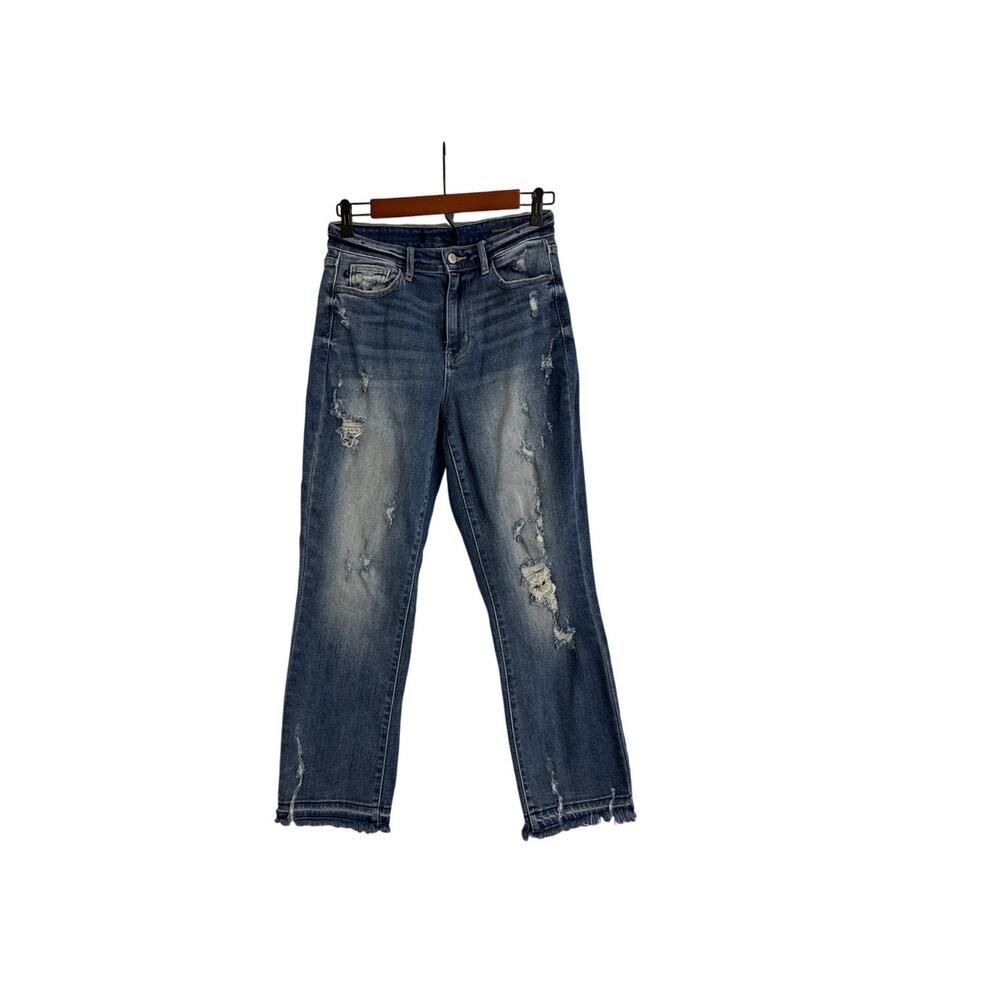 Judy Blue Jeans Straight Fit Distressed Fray Bottom Jeans Size Women's 3 | 26